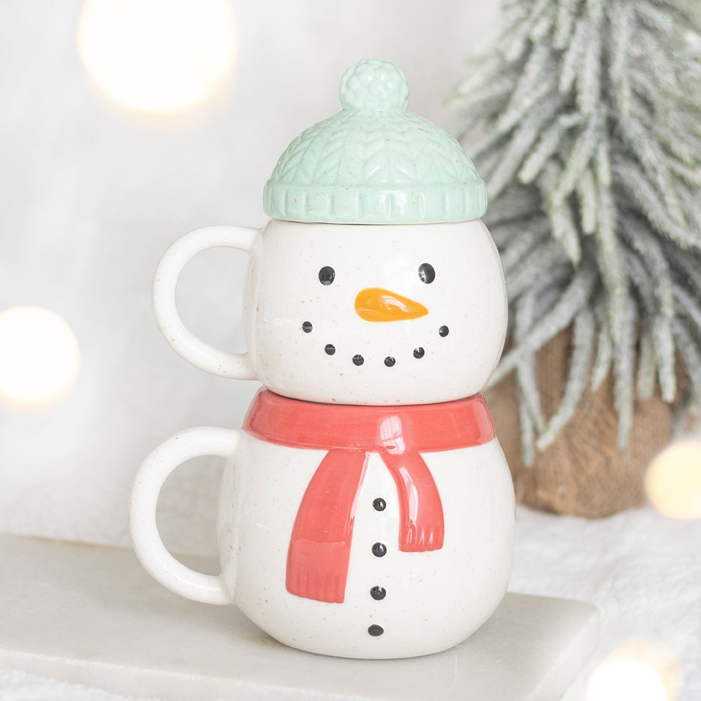 Set of 2 Snowman Stacking Mugs