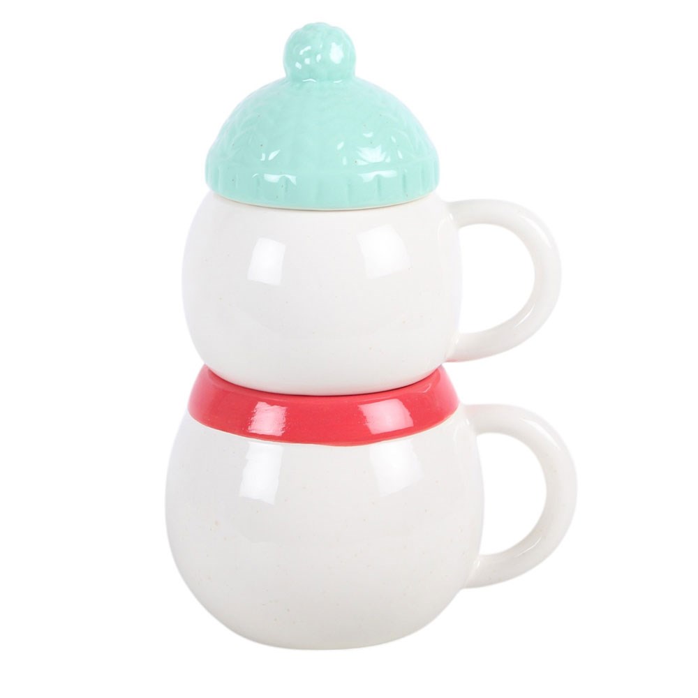 Set of 2 Snowman Stacking Mugs
