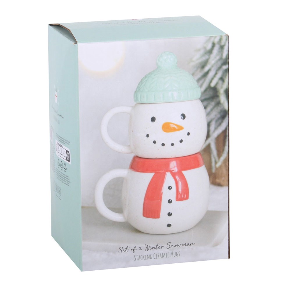 Set of 2 Snowman Stacking Mugs